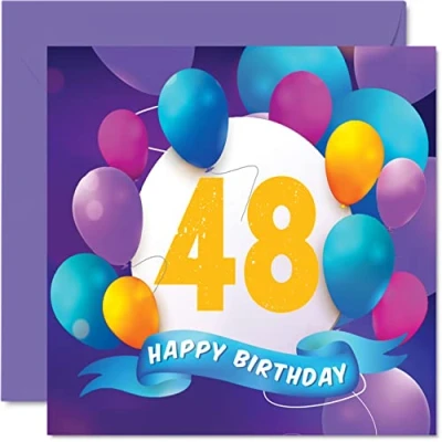 Afbeelding van Verjaardagskaart 48 jaar voor mannen en vrouwen Ballonfeest Verjaardagskaarten vrouwen, broer, zus, mama, papa, tante, oom, beste vriend, neef, 145 mm x