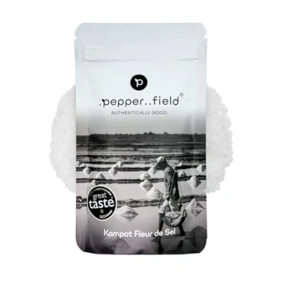 Afbeelding van Pepper Field Zout Kampot Zeezout 100% natuurlijk, met de hand geoogst, rijk aan mineralen, voor het verfijnen en decoreren van gerechten, duurzame gastronomische kwaliteit, 100 g