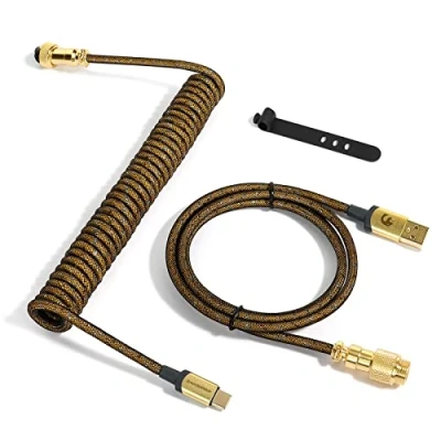 Afbeelding van MAMBASNAKE C03 Spiralé Câble USB C pour Clavier de Jeu, Starlight Braided Mécanique avec 24K Gold Detachable Métal Aviator, Double Manchon Customized A vers Gris