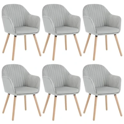 Afbeelding van WOLTU 6 x eetkamerstoelen, keukenstoel, crèmewit, slaapkamerstoelen, vergaderstoel van fluweel en massief hout BH95cm