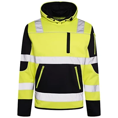 Afbeelding van Hoge zichtbaarheid hoodie met reflecterende strepen van fleece, warme veiligheidsjas, werkkleding ritssluiting, Groene en marineblauwe trui