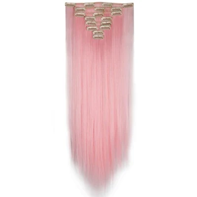 Afbeelding van S noilite Clip in Hairextensions Natuurlijk Haar Hair Extensions Volledig Hoofd 8 banen 18 Clips 66cm Recht Lichtroze