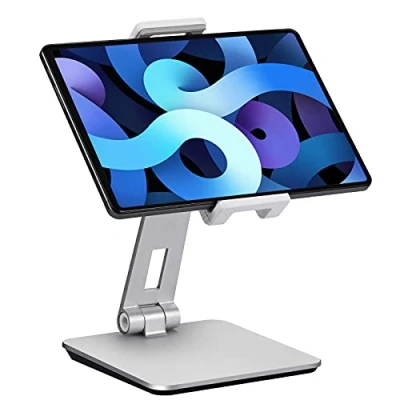 Afbeelding van Support Tablette Réglable et Pliable, Porte Bureau Aluminium Lourd Pivotant à 360, Compatible avec iPad Pro/Air/Mini, Samsung Tab, Surface Pro, Kindle Fire (7 13&quot;) (Argenté)