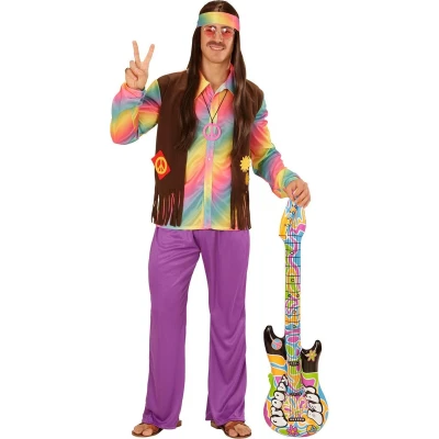 Afbeelding van Veelkleurig pastel hippie kostuum voor mannen Verkleedkleding Maat XL