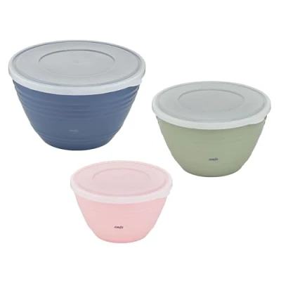Afbeelding van Emsa K325S3 Prep&amp;Bake 3 delige set kunststof mengkommen, 1,7, 2,75 en 4,15 liter, met voorraaddeksel, antislip bodem, perfecte stabiliteit bij het mengen, vaatwasmachinebestendig