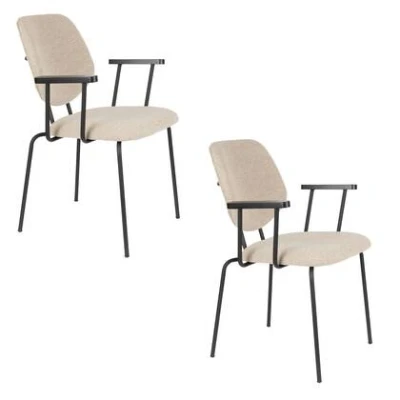 Afbeelding van Housecraft Living Zelo Eetkamerstoelen Armleuning Beige Set van 2