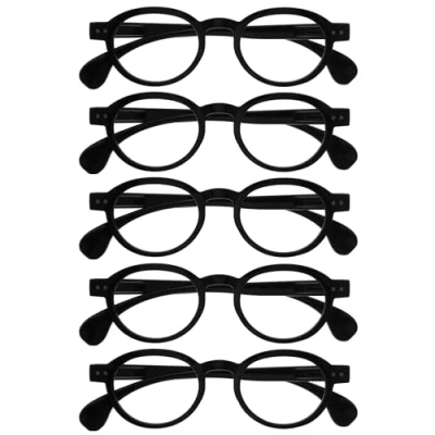 Afbeelding van OPULIZE OCA Leesbril, 5 stuks, rond, retro, modern, zwart, heren en dames, veerscharnieren, RRRRR54 1, +3.00