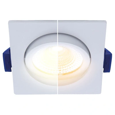 Afbeelding van Led inbouwspot badkamer wit, vierkant, dim to warm (3000K 2000K), kantelbaar, 5W vervangt 50W, zaagmaat Ø75mm, buitenmaat Ø85mm, 23mm diep