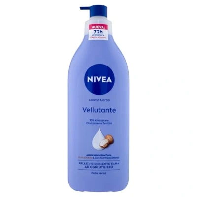 Image de NIVEA crème corporelle vellutante 500 ml, hydratante corps 72h enrichie en acide hyaluronique pur, beurre de karité et sérum nourrissant intense, peau sèche