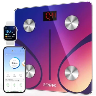 Afbeelding van RENPHO personenweegschaal, Bluetooth verbonden weegschaal, impedantiemeter, impedantiemeter weegschaal met 13 lichaamsgegevens (BMI/lichaamsvet/botmassa/BMR/water), rood, Elis 1