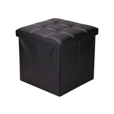 Afbeelding van Rebecca Mobili Poef Cube zwart, voetensteun, slaapbank, kunstleer afmetingen: 30 x cm (h b l) art. RE4257