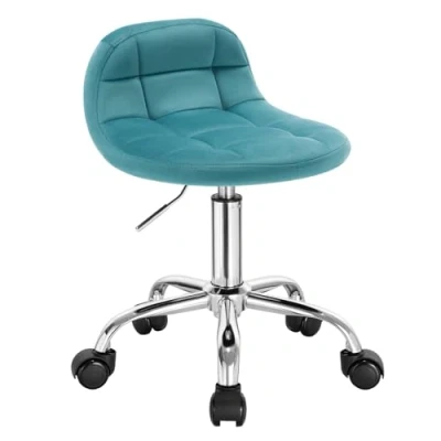 Afbeelding van WOLTU BS131ts Bureaukruk met wieltjes, in hoogte verstelbaar, lage rugleuning, zithoogte 43,5 55 cm, fluweel, turquoise