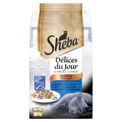Afbeelding van Sheba Mp Delice Du Jour 6 x 50 g Kattenvoer Tonijn&amp;Kabeljauw&amp;Saus