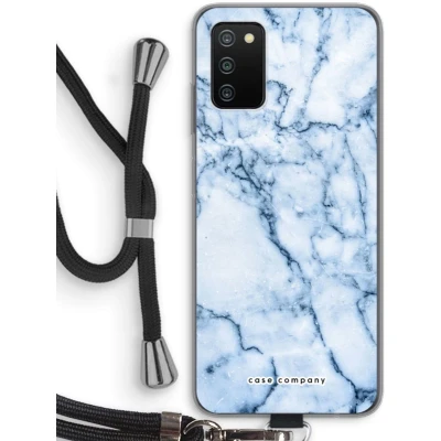 Afbeelding van Case Company® hoesje met Koord geschikt voor Samsung Galaxy A03S Blauw marmer Telefoonhoesje Zwart Bescherming aan alle Kanten en Over de Schermrand