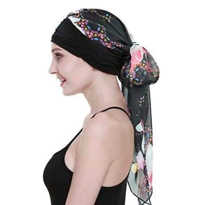 Afbeelding van FocusCare de chemotulband voor vrouwen, kanker, hoofdwrap, sjaals, lang haar, pruik accessoires, bordeauxrood, zwart, één maat