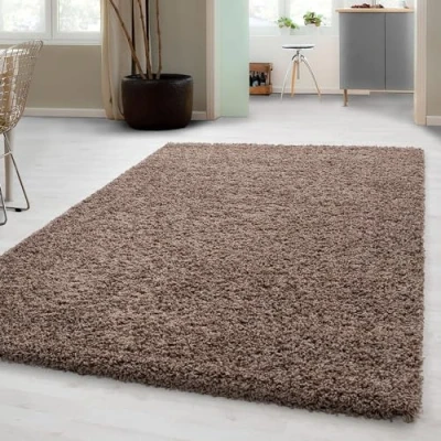 Afbeelding van Hoogpolig shaggy tapijt voor de woonkamer, onderhoudsarm, getest op schadelijke stoffen, poolhoogte: 3 cm, Öko Tex standaard, afmetingen: 240 x 340 cm. Kleur: Mokka