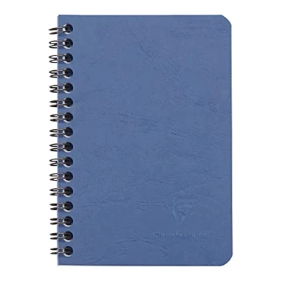 Afbeelding van Clairefontaine 785924C Een blauw notitieboek met spiraalbinding, 9 x 14 cm, 100 pagina&#039;s kleine ruitjes, Clairfontaine wit papier, 90 g, glanzend, ledernerf, kaartomslag, Age Bag collectie