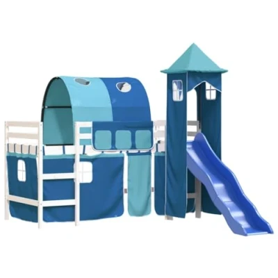 Afbeelding van vidaXL Kinderhoogslaper met toren 90x200 cm massief grenenhout blauw