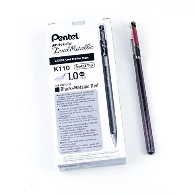 Afbeelding van Pentel K110 DAX Dual Metallic Hybrid Gelroller 12er Pack zwart/met.rood