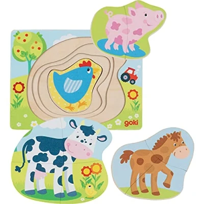 Afbeelding van Goki Houten Lagenpuzzel Boerderijdieren, 10st.