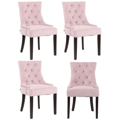 Image de CLP Lot de 4 Chaises salle à manger Aberdeen en Velours Piètement bois d&#039;hévéa , Rose/Antique