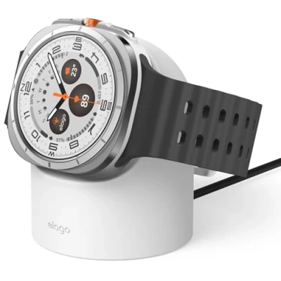 Afbeelding van elago Opladerhouder compatibel met Samsung Galaxy Watch 7/7 Ultra, 6/6 Classic, 5/5 Pro [40/43/44/45/47 mm], nachtmodus, kabelmanagement [kabel niet inbegrepen] (wit)