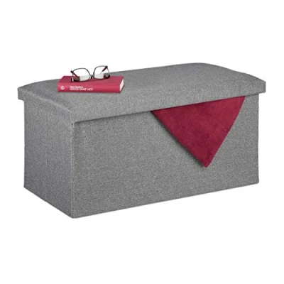 Afbeelding van Relaxdays hocker met opbergruimte halbank zitbank zitkist 84 l voetenbank stof Lichtgrijs