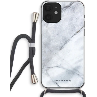 Afbeelding van Case Company® hoesje met Koord geschikt voor iPhone 12 mini Witte marmer Telefoonhoesje Zwart Extra Bescherming aan alle Kanten en Over de Schermrand