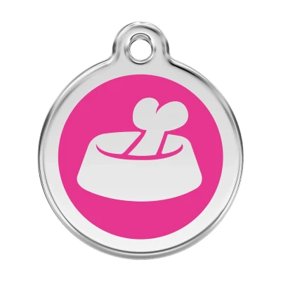 Afbeelding van Bone in Bowl Hot Pink roestvrijstalen hondenpenning large/groot dia. 3,8 cm RedDingo