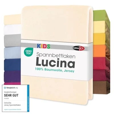 Afbeelding van CelinaTex Jersey hoeslaken kinderen 60 x 120 70 140 cm, natuurlijk beige 100% katoen, gekamd, super zacht, Oeko Tex