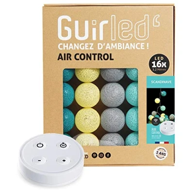 Afbeelding van GuirLED Guirlande lumineuse boules coton LED USB Télécommande sans fil Veilleuse bébé 2h Adaptateur secteur double 2A inclus 4 intensités 16 1.6m Scandinave