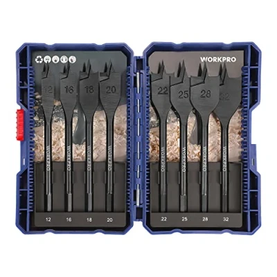 Afbeelding van WORKPRO 8 stuks houtboor, 6,35 mm, snelwisselende zeskantschacht, 12 mm/16 mm/18 mm/20 mm/22 mm/25 mm/28 mm/32 opbergkoffer