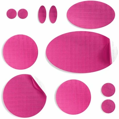 Afbeelding van aZengear Donsjack reparatiepatches Voorgesneden, zelfklevend, van zacht, waterdicht, scheurbestendig nylon voor het repareren gaten in kleding, skibroeken (11 stuks, donkerroze)
