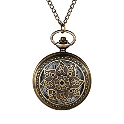 Afbeelding van Jewelrywe Quartz zakhorloge met wijzerplaat legering ketting, bloempatroon, kleur keuze, Brons C