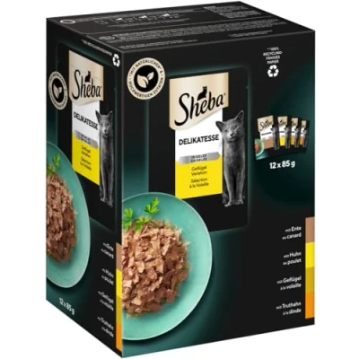 Afbeelding van 96x85g Maaltijdzakjes Delicatesse in Gelei Gevogelte variatie Sheba Kattenvoer