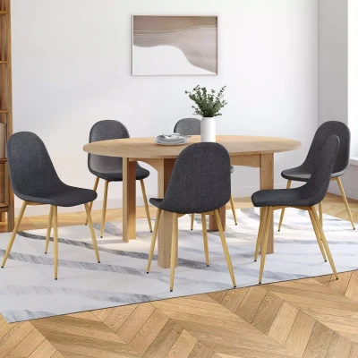 Afbeelding van Set van 6 DAPHNE Scandinavische eetkamerstoelen in donkergrijze stof