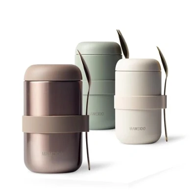 Afbeelding van MAMEIDO Geïsoleerde voedselcontainers, 500 ml, roestvrij staal, BPA vrij, voor muesli, pap en babyvoeding (rozenkwarts, 0,5 l)