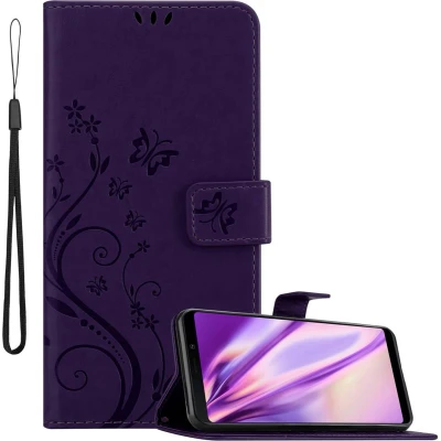 Afbeelding van Cadorabo Hoesje geschikt voor Samsung Galaxy A9 2018 in BLOEMEN DONKER PAARS Beschermhoes bloemmotief met magnetische sluiting, standfunctie en kaartsleuven Book Case Cover Etui