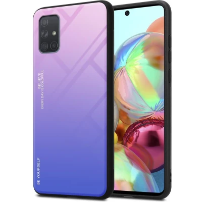 Afbeelding van Cadorabo Hoesje geschikt voor Samsung Galaxy A71 4G in ROZE BLAUW Tweekleurige beschermhoes van TPU silicone Case Cover en achterzijde gehard glas
