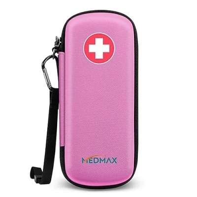 Afbeelding van MEDMAX Lege medicijntas medicijnorganizer, schokabsorptie, draagbare beschermhoes voor 2 epiPen, Auvi Q, neusspray, allergie meden, astma inhaleren (roze), Roze