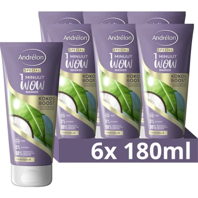 Afbeelding van 6x Andrelon 1 Minuut Wow Masker Kokos Boost 180 ml