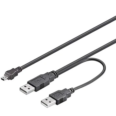 Afbeelding van PremiumCord Mini USB naar 2.0 Y kabel A bus 2 stopcontacten, kleur zwart, lengte 0,4 m + 0,5