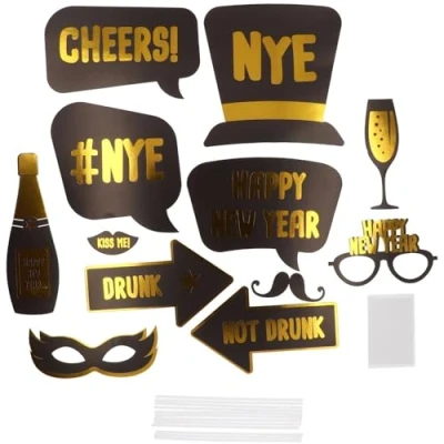 Afbeelding van Folat Photobooth Accessoires BlackGold HNY 12 stuks