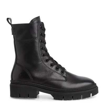 Afbeelding van Tamaris Enkellaarsjes met plateauzool, Dames, Maat: 39, Black Leer