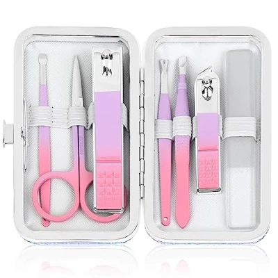 Afbeelding van Manicureset voor dames, nagelclipset, reismanicure, nagelset, glas, nagelknipper van roestvrij staal, met etui, nagelverzorgingsset persoonlijke verzorging