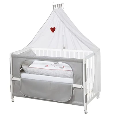 Afbeelding van Roba Bijzetbed, kamerbed, babybed 60 x 120 cm &#039;Adam &amp; Uil&#039;, aanstelbed voor ouderbed met complete uitrusting