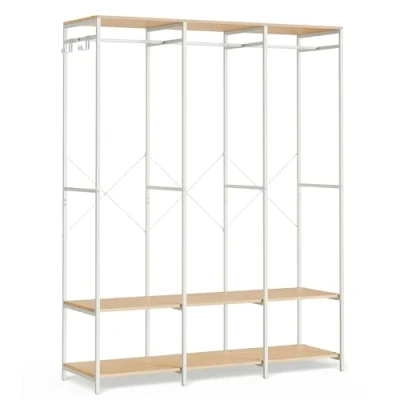 Afbeelding van SONGMICS RGR005W67 Open kledingkast met kledingstang, planken, afneembare haken, 40 x 141 180 cm, naturel beige
