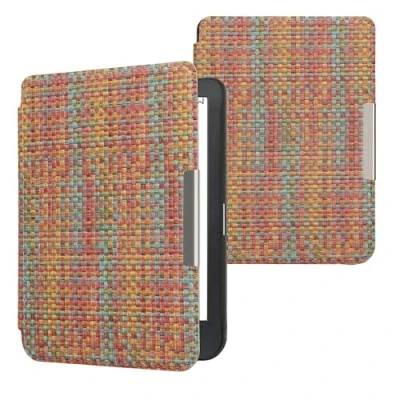 Afbeelding van kwmobile ereader hoesje geschikt voor Kobo Clara BW / Colour Case met magnetische sluiting Hoes e reader in geel rood groen Kleurrijk weefpatroon design