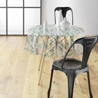 Afbeelding van Transparante tafelkleed van PVC met plantaardig patroon AUREA, Ø 140 cm