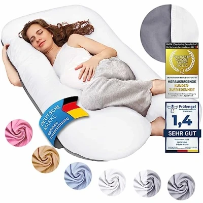 Afbeelding van Zwangerschapskussen, zijslaper kussen, positionering baby kussen &amp; borstvoeding in U vorm met afneembare en wasbare hoes gemaakt van katoen; machine wasbaar (Classic XXL, 150 x 80 cm, Duo)